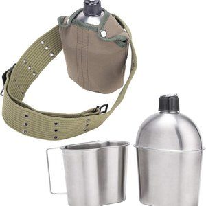 High Quality Stainless Steel Canteen Military with Cup and Green Nylon Cover